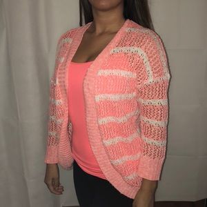 Coral Striped Cardigan